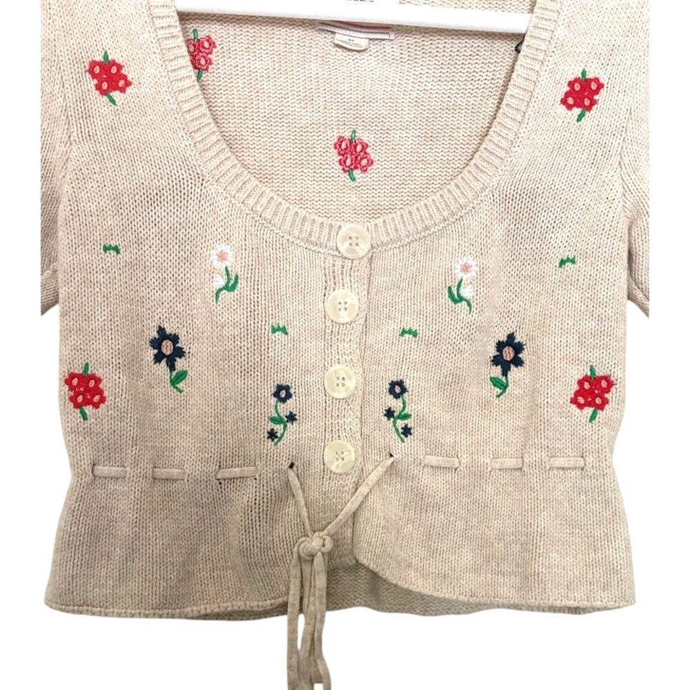 Kimchi Blue Floral Embroidered Cropped Cardigan Small Cottagecore Puff Sleeve - Picture 3 of 6